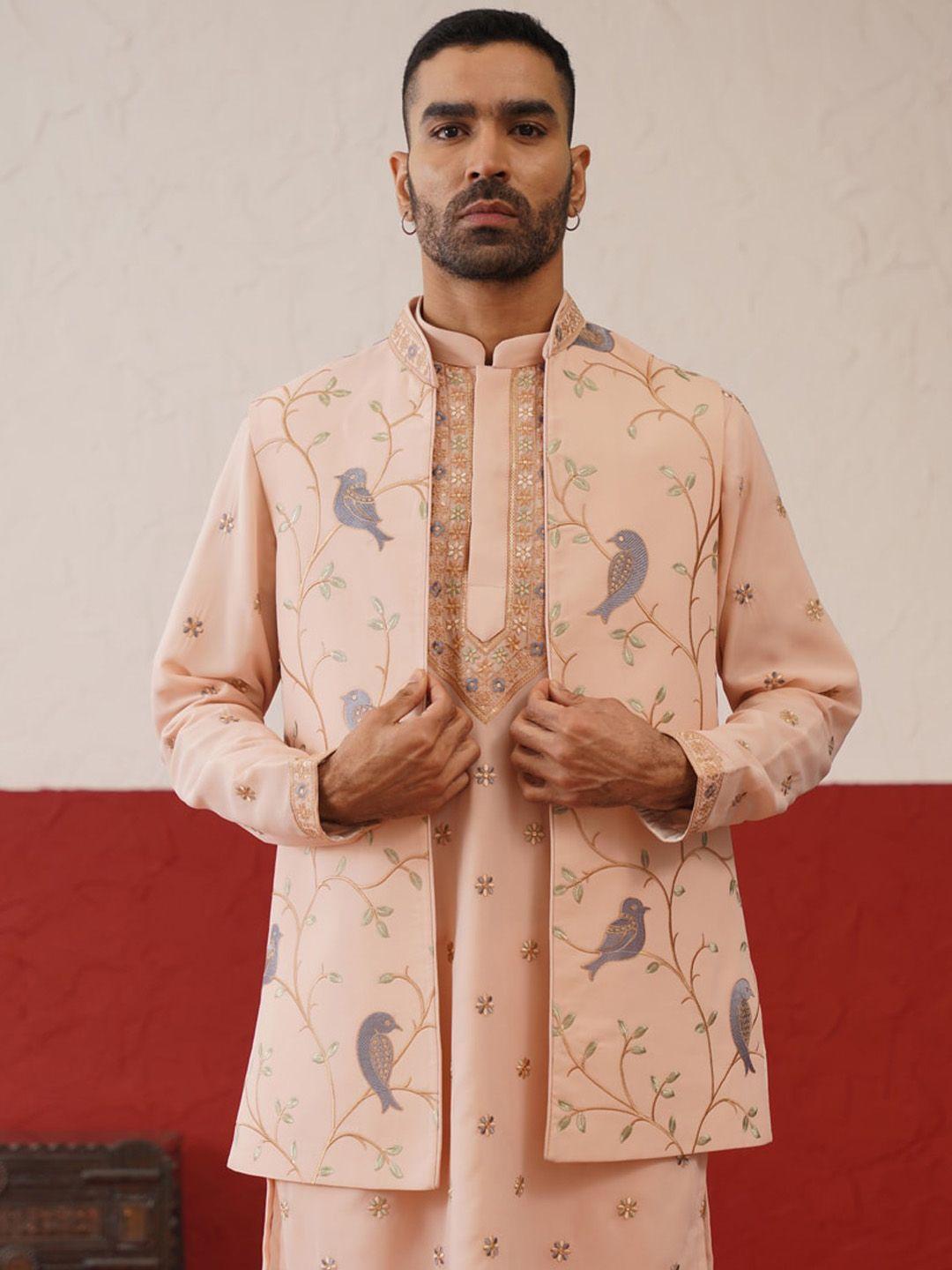 kalpraag ethnic motifs mandarin collar long sleeves thread work kurta set