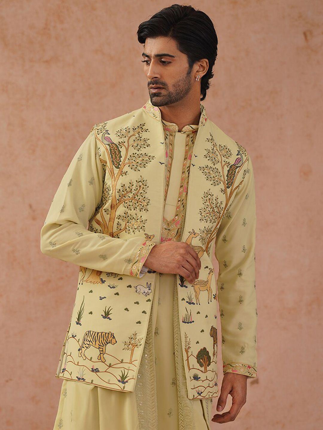 kalpraag floral embroidered sequinned straight jacket kurta set