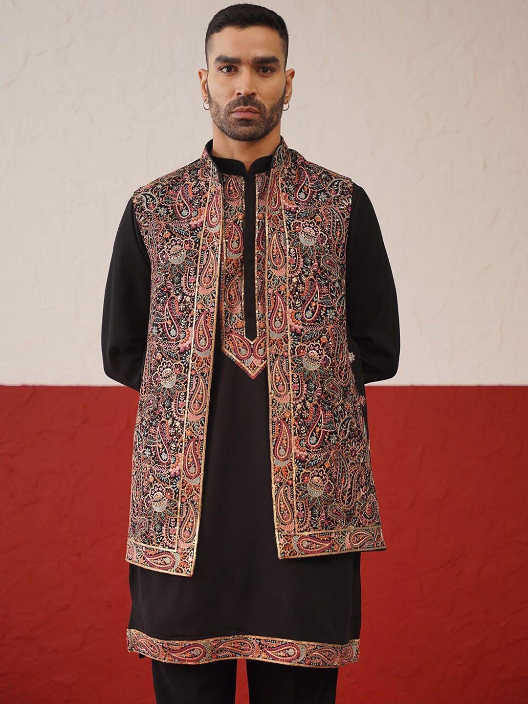 kalpraag ethnic motifs embroidered straight kurta with trousers & jacket