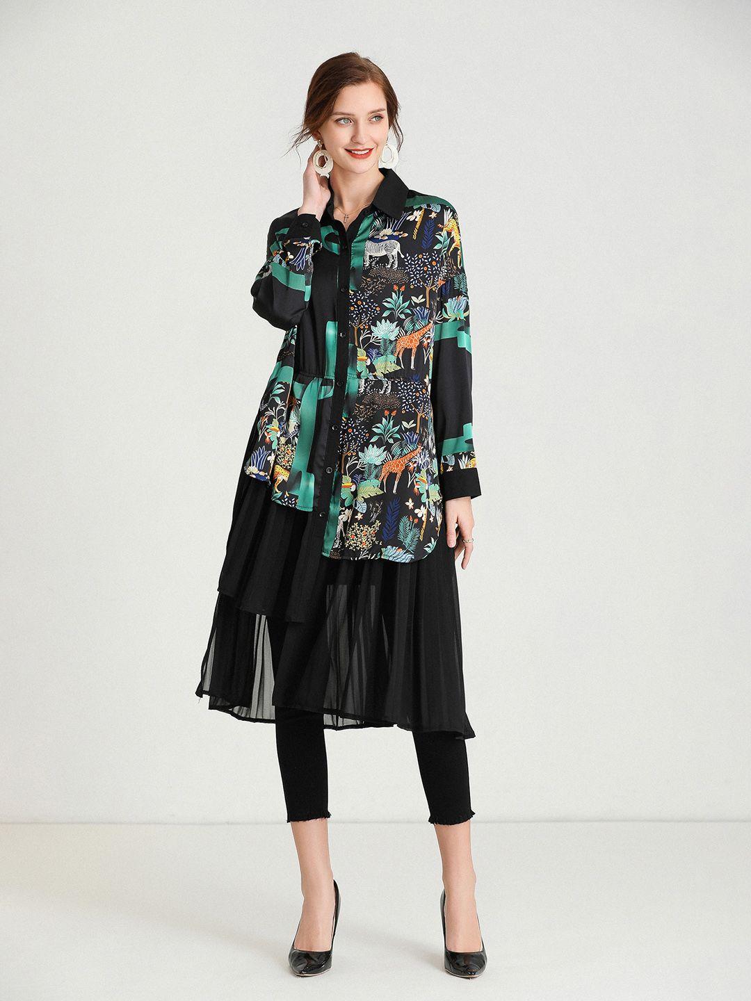 jc collection tropical printed high low hem casual shirt