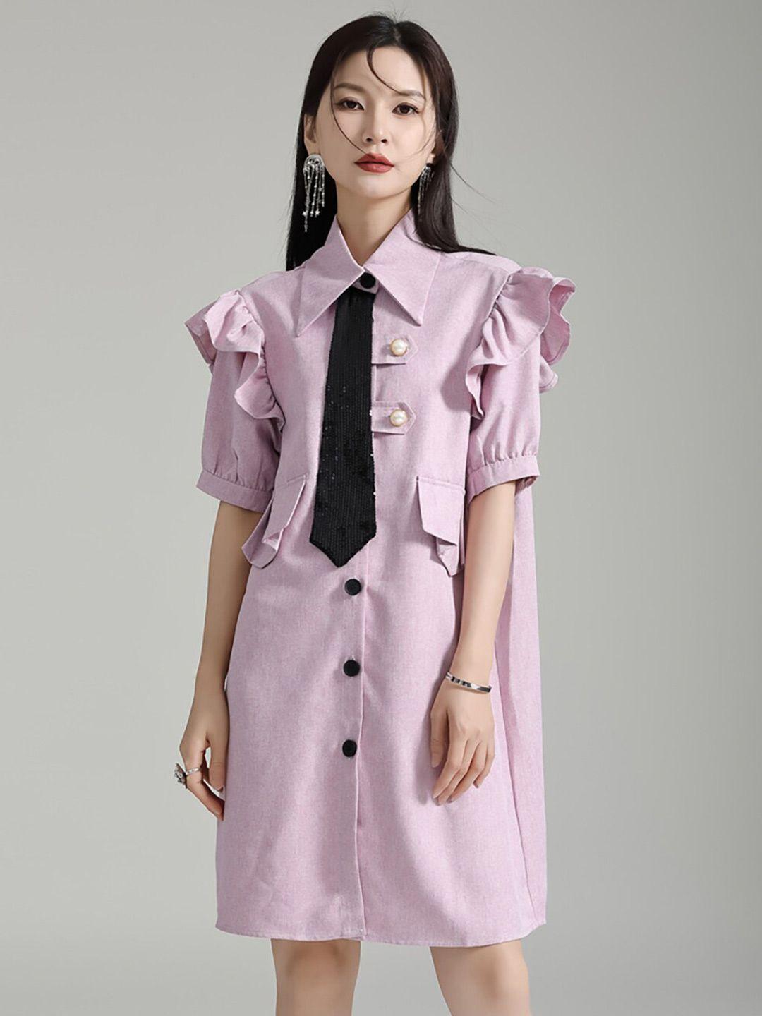 jc collection puff sleeves ruffled shirt dress