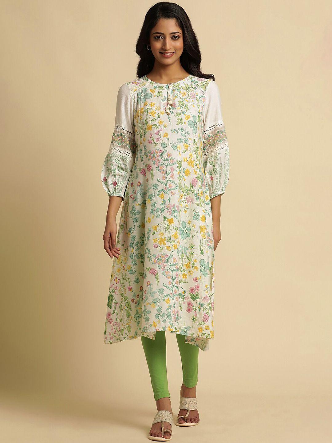 w floral printed keyhole neck puff sleeves a-line kurta