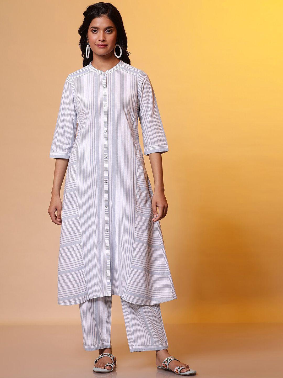 aurelia striped regular pure cotton round neck straight kurta with palazzos