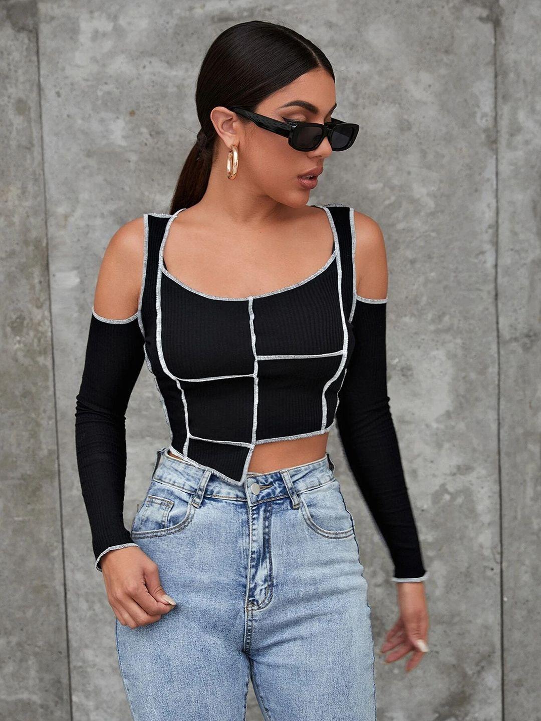 stylecast x slyck cold-shoulder fitted crop top