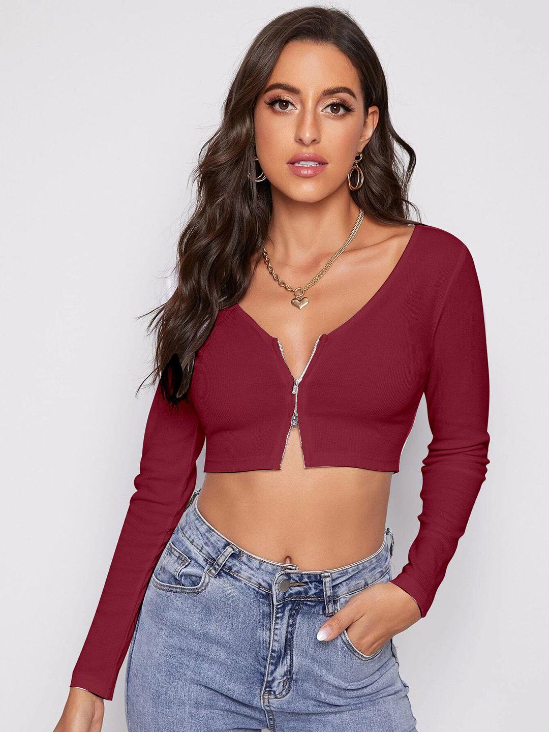 stylecast x slyck v-neck long sleeves fitted crop top