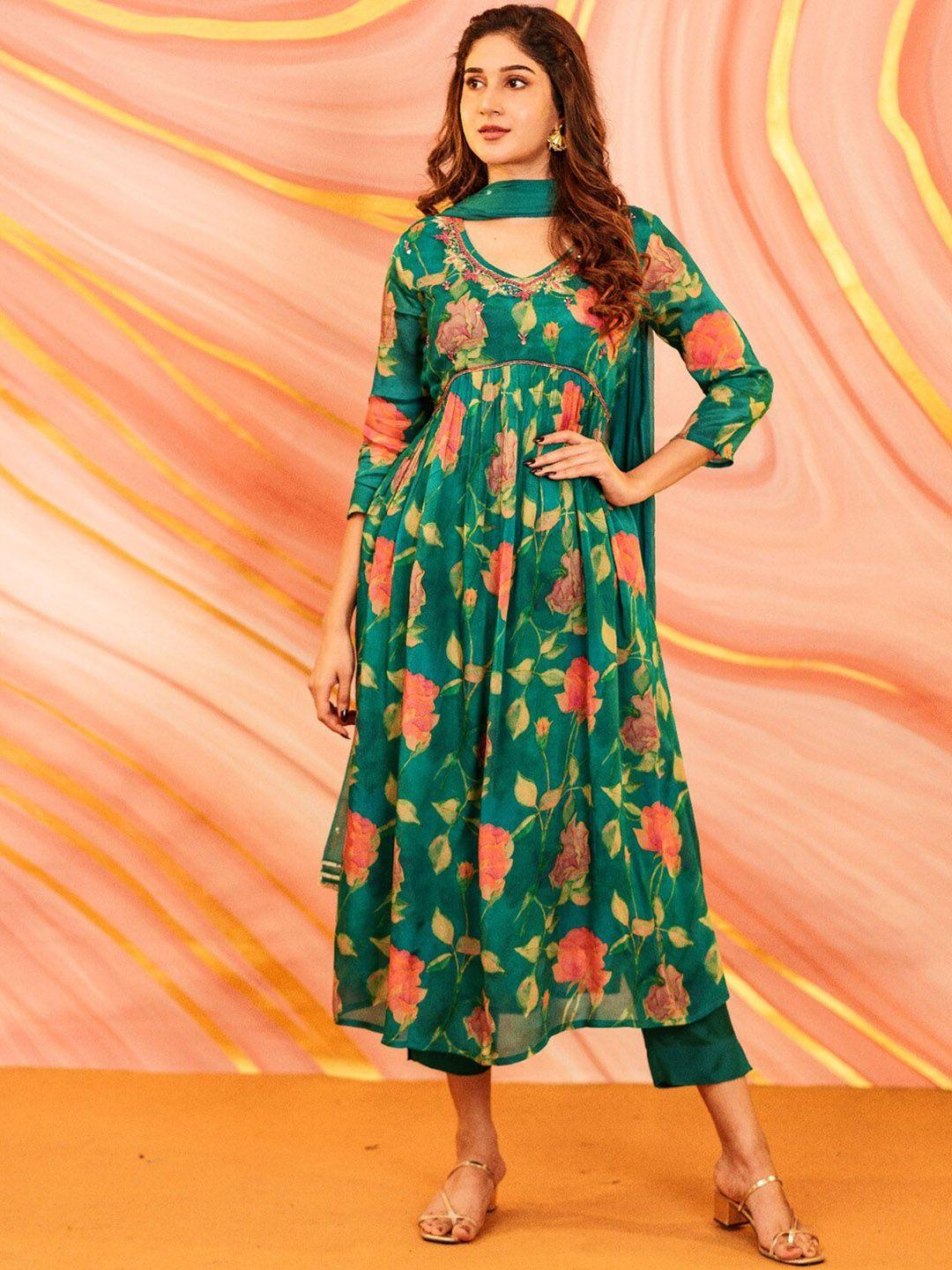 vinya floral printed regular kurta with palazzos & dupatta