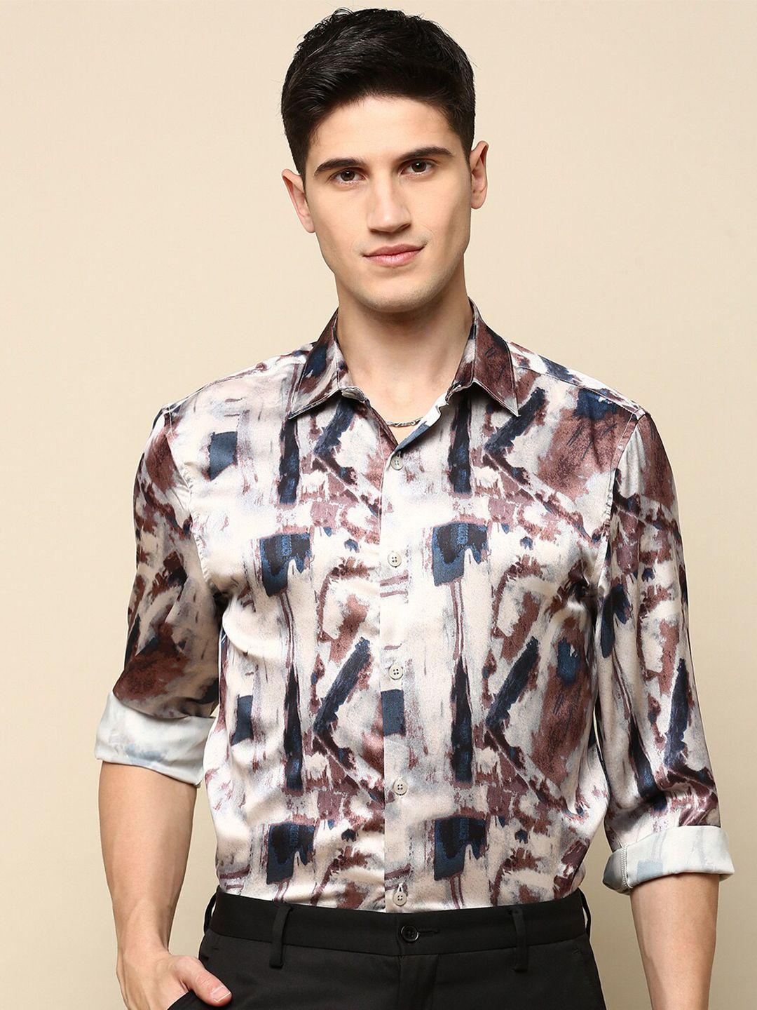 invictus spread collar slim fit opaque printed party shirt