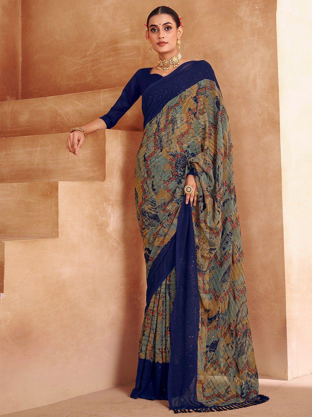 mitera abstract printed sequinned saree