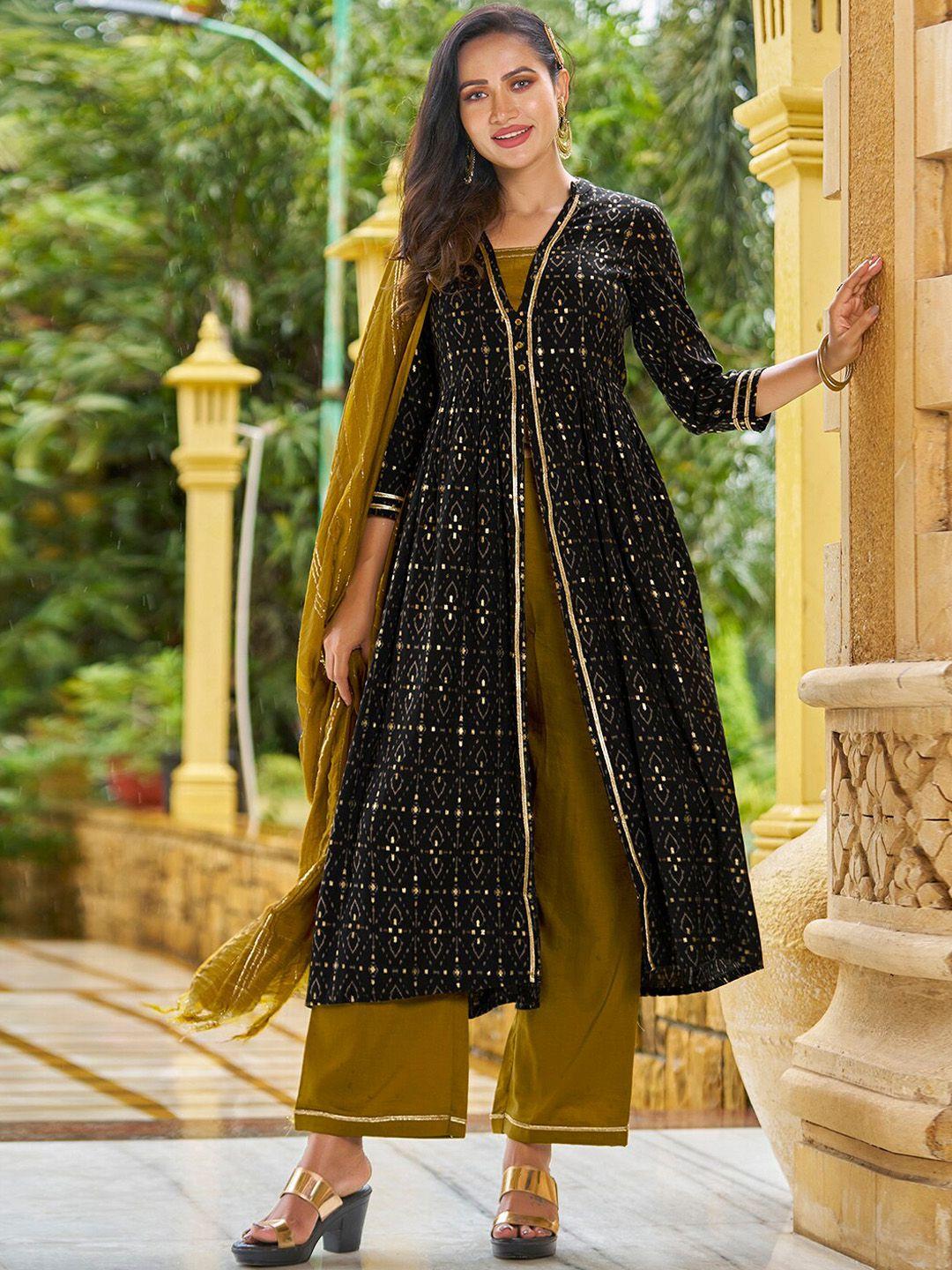 kalini ethnic motifs printed gotta patti high slit a-line kurta with palazzos & dupatta