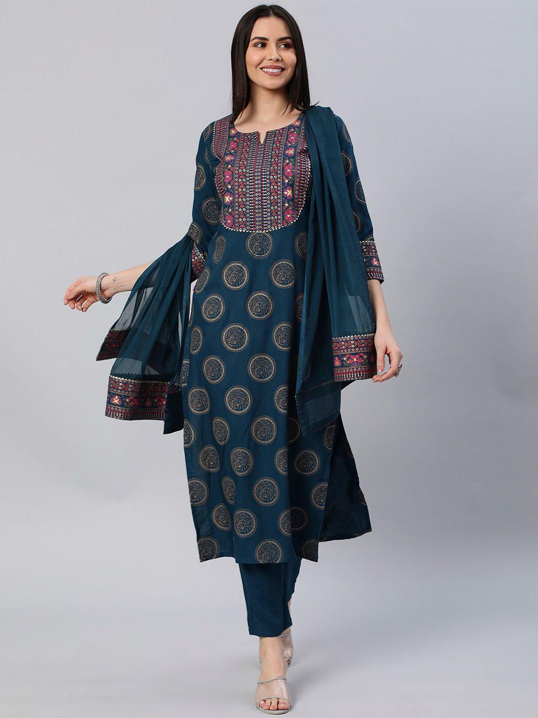 kalini ethnic motifs printed regular kurta with trousers & dupatta