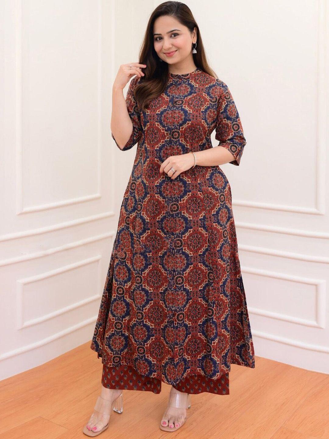 kalini ethnic motifs printed a-line kurta with palazzos