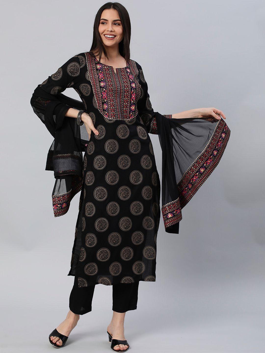 kalini ethnic motifs printed regular gotta patti kurta with trousers & dupatta