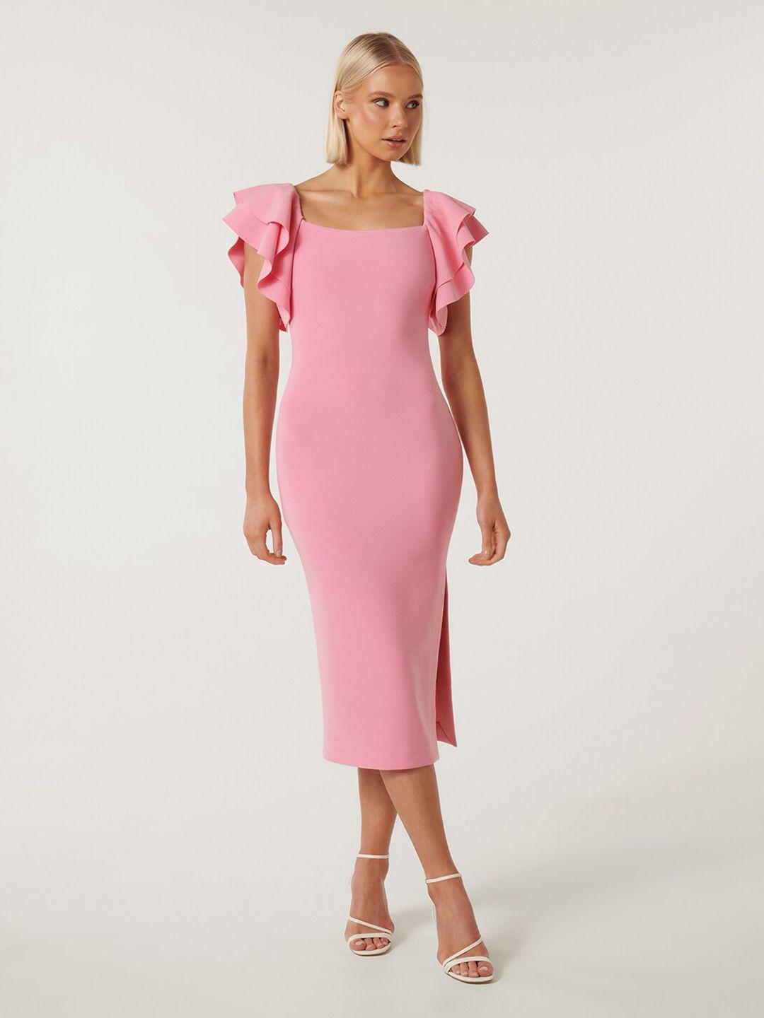 forever new square neck flutter sleeve bodycon midi dress