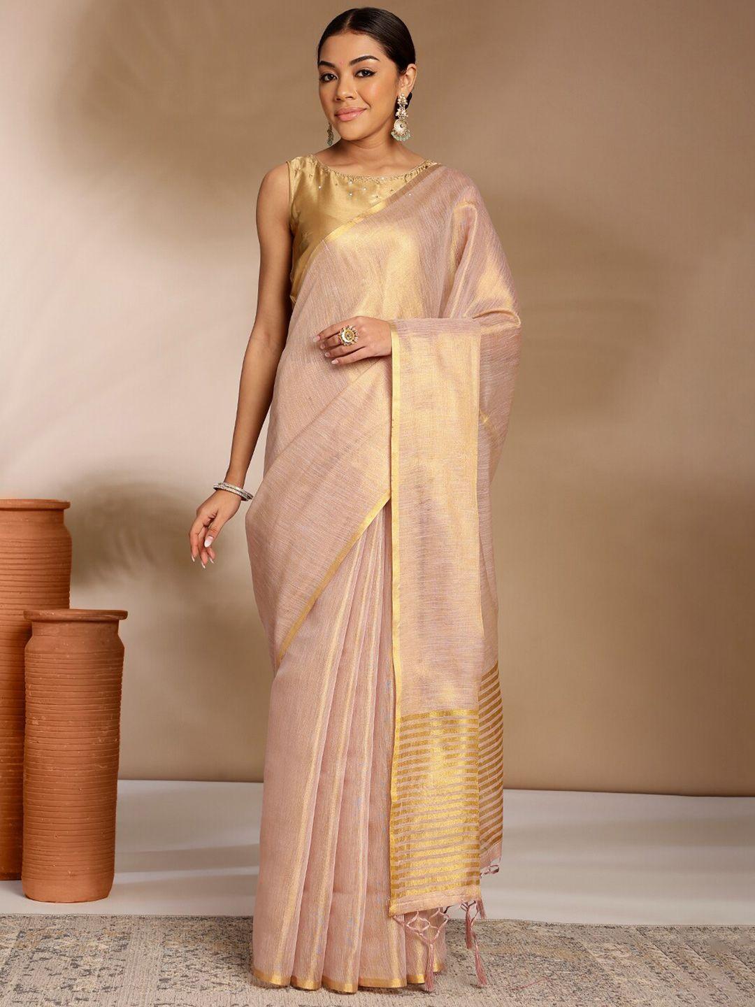 anouk zari linen blend saree