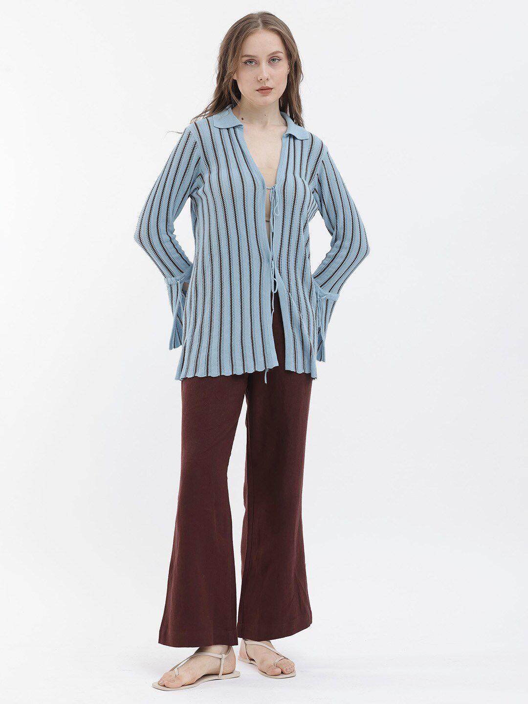 rareism women striped tie-up shrug