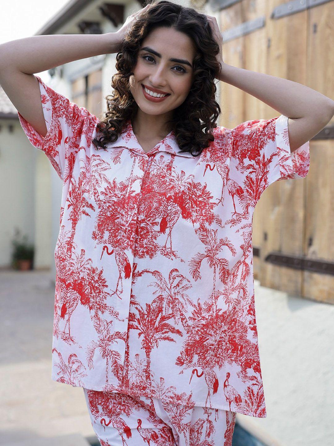 sanskrutihomes tropical printed shirt collar-neck shirt & flared trouser