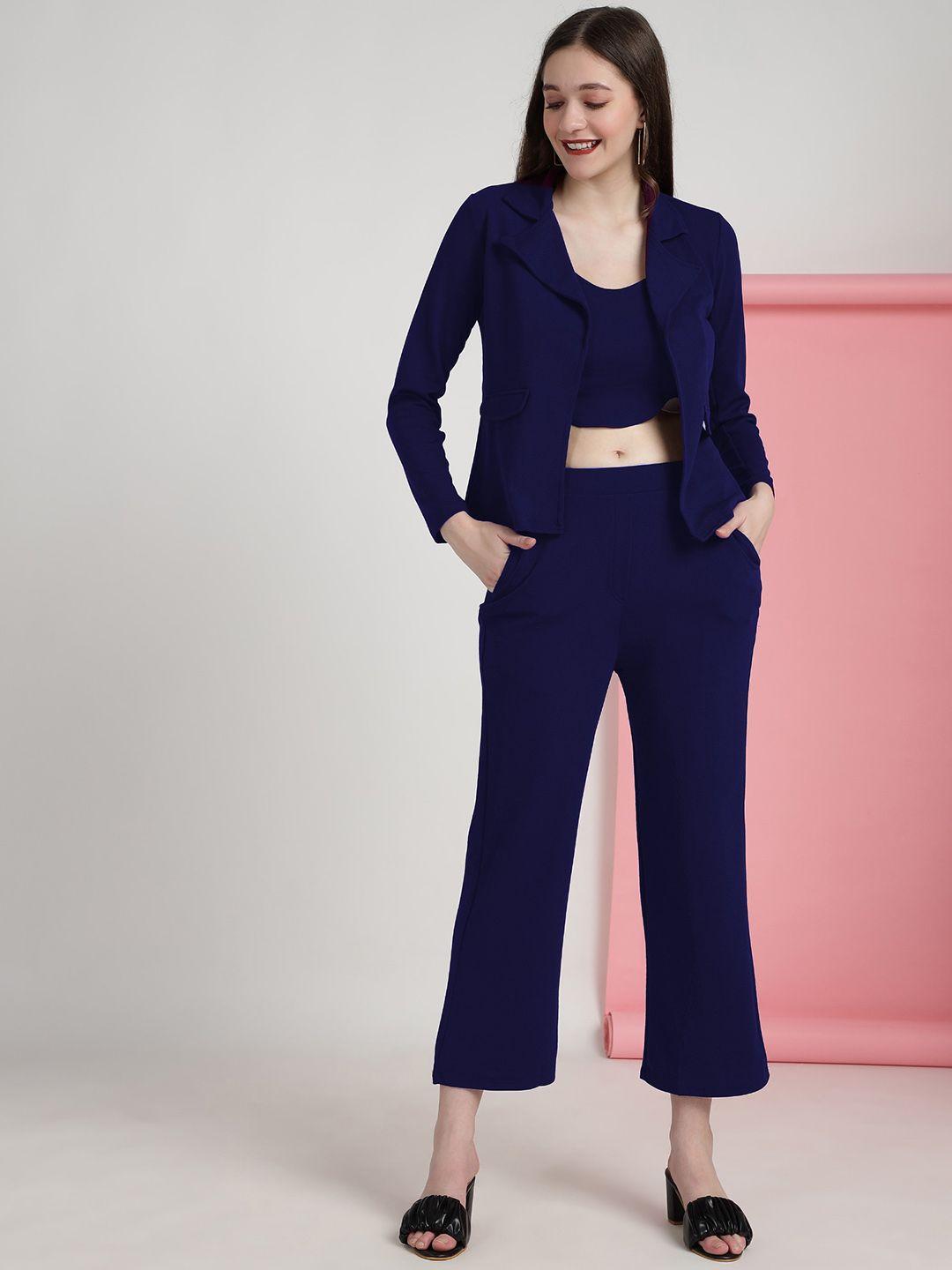 westhood round neck top with flared trouser with blazer co-ords