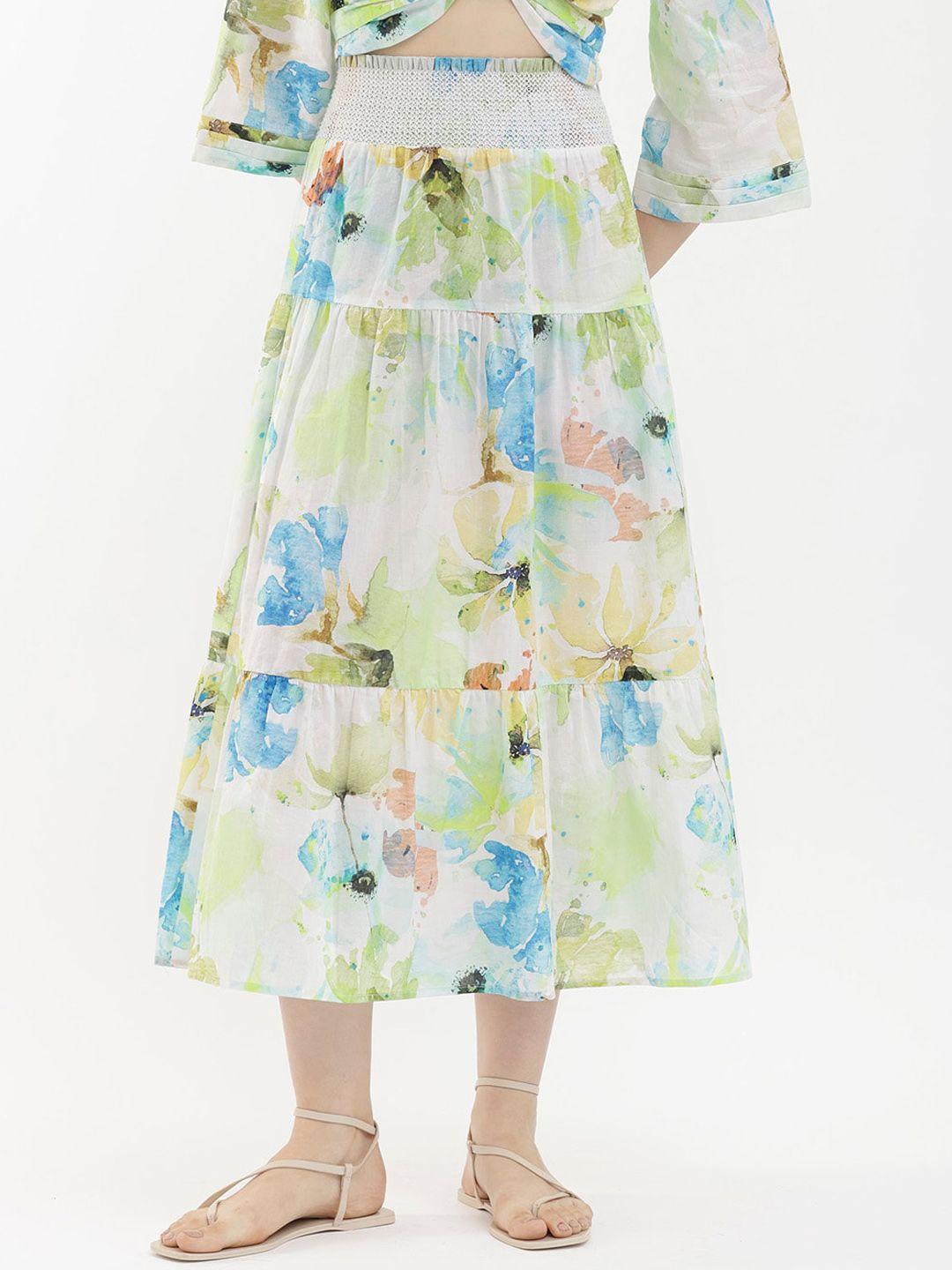 rareism floral printed gathered a-line midi skirt