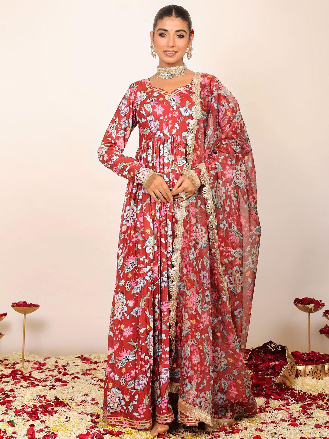 kaori by shreya agarwal floral printed long sleeves anarkali kurta with dupatta