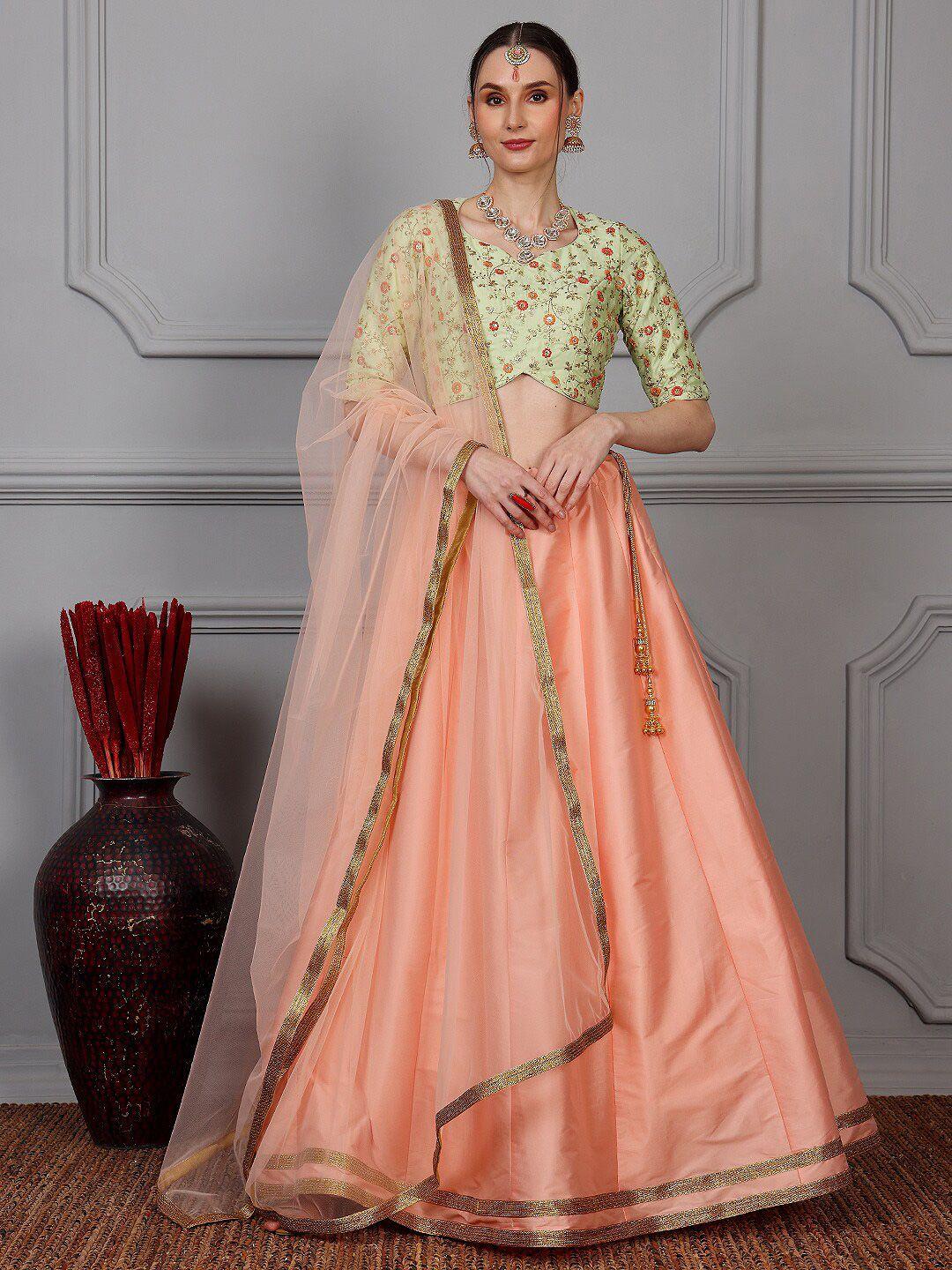 ethnovog floral embroidered semi-stitched lehenga & unstitched blouse with dupatta