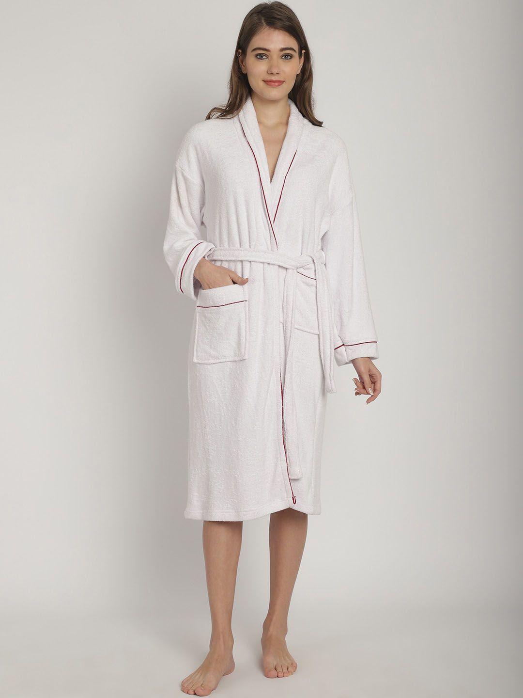 elevanto women white shawl collar front open bath robe