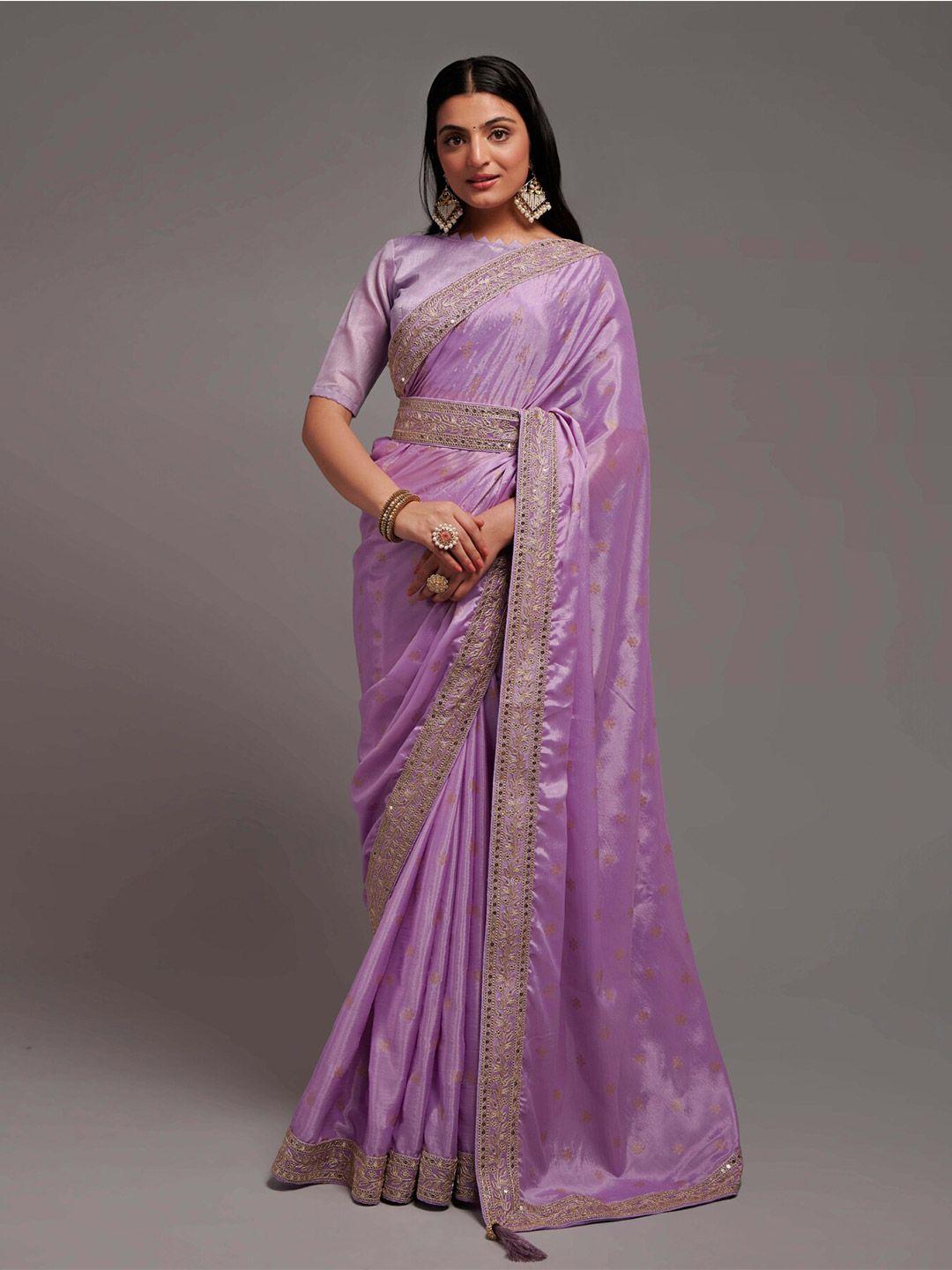 angroop floral embroidered silk cotton belted saree