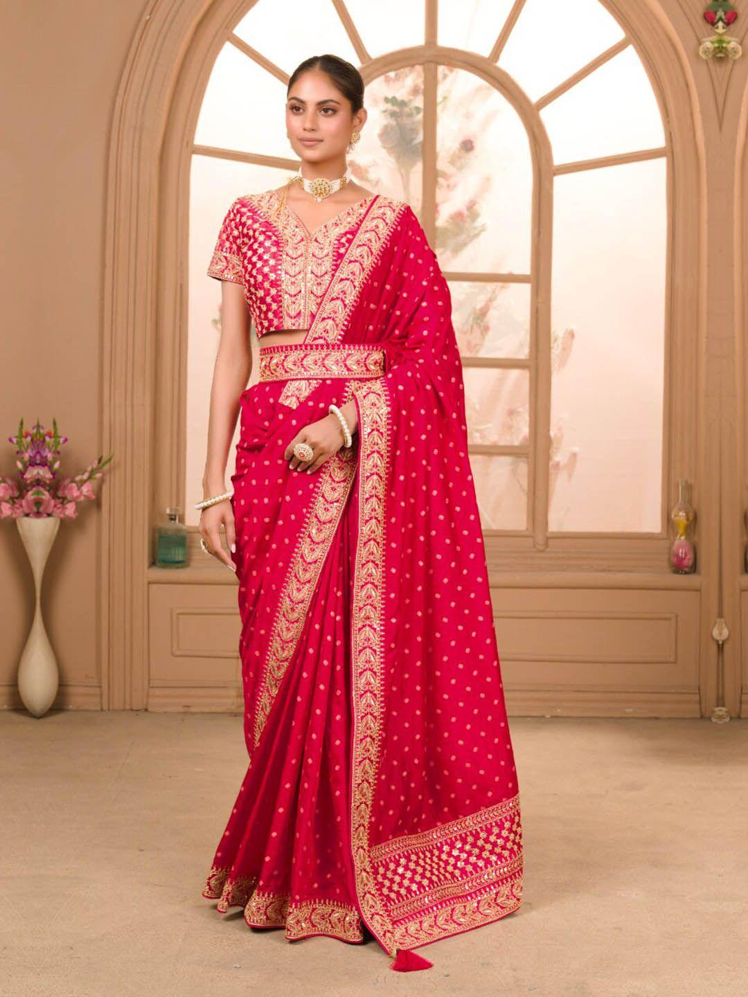 angroop bandhani embroidered silk cotton saree