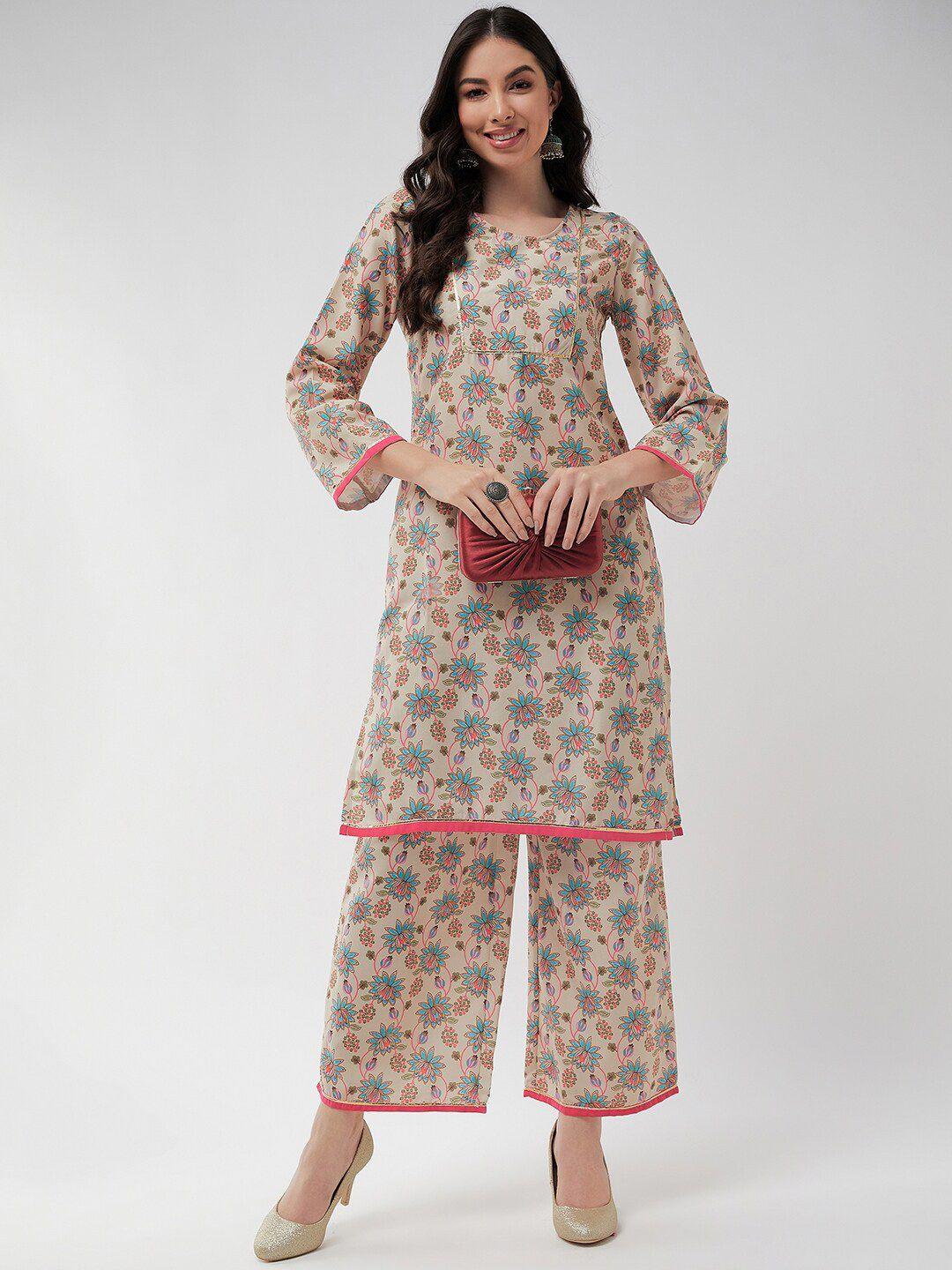 pannkh women floral printed regular kurta with palazzos