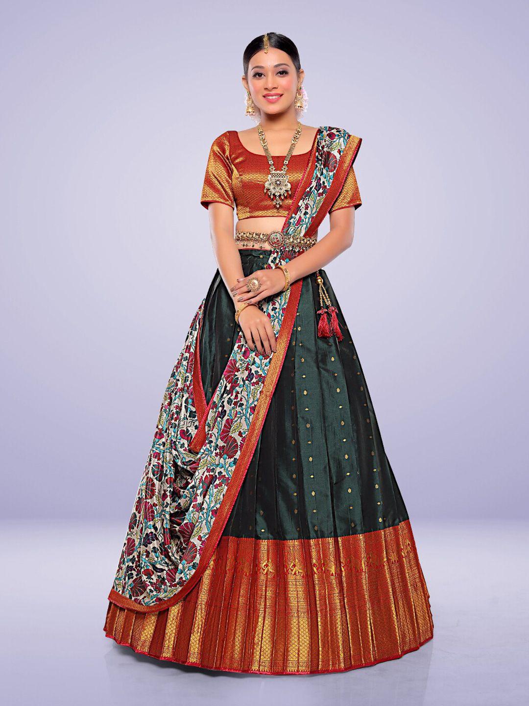 halfsaree studio woven designed semi-stitched lehenga & unstitched blouse with dupatta