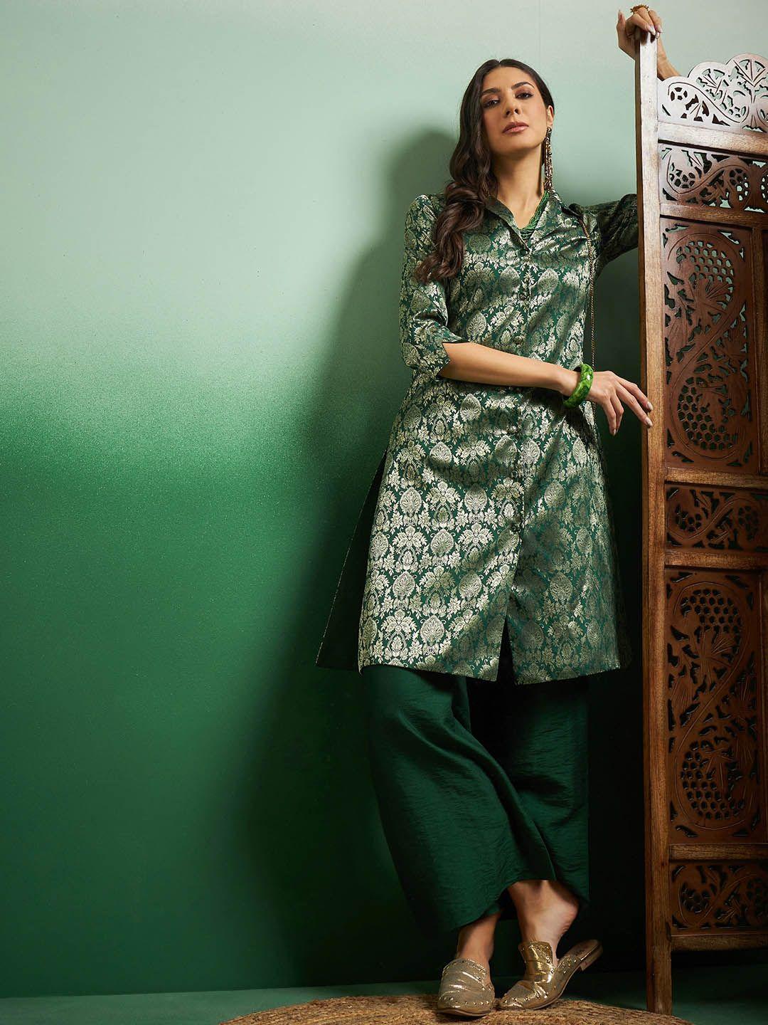 sangria zari woven jacquard kurta palazzo set