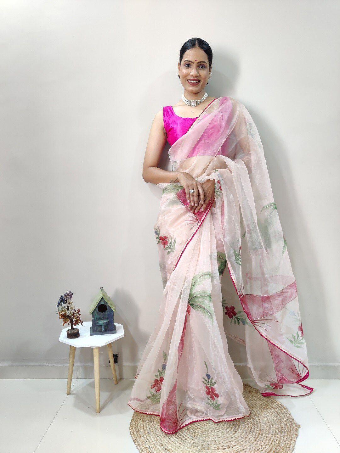 teeya creation floral printed organza saree