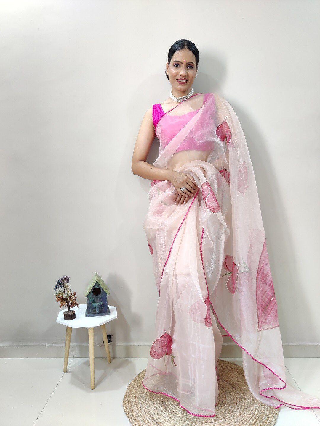 teeya creation floral printed organza saree