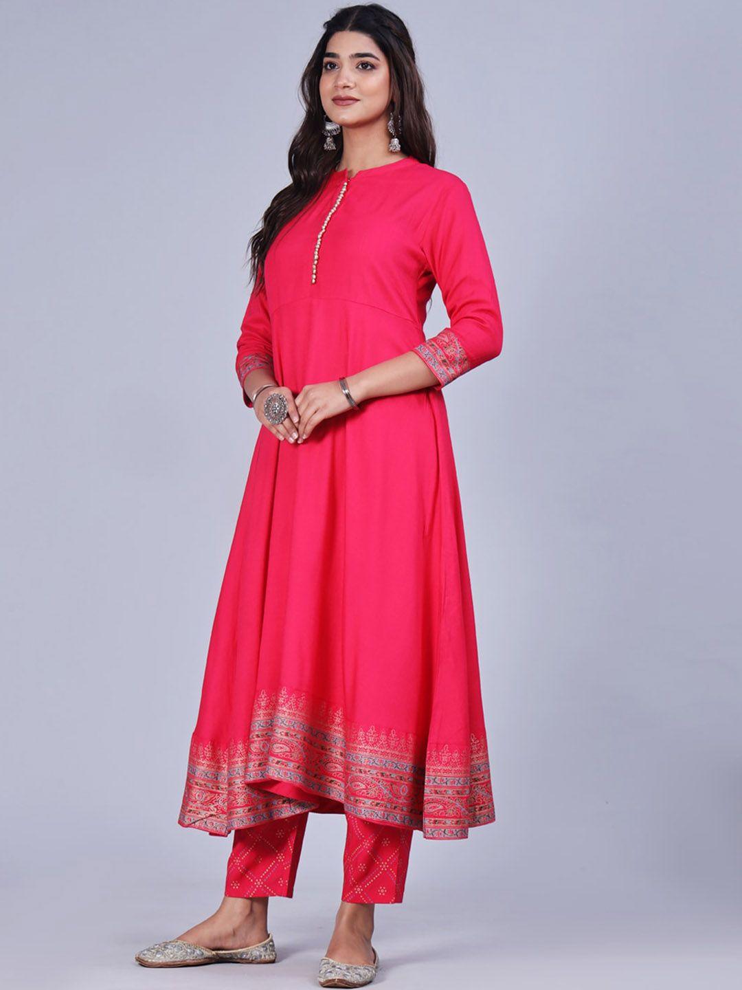 ikdaiya mandarin collar a-line kurta with trousers & with dupatta