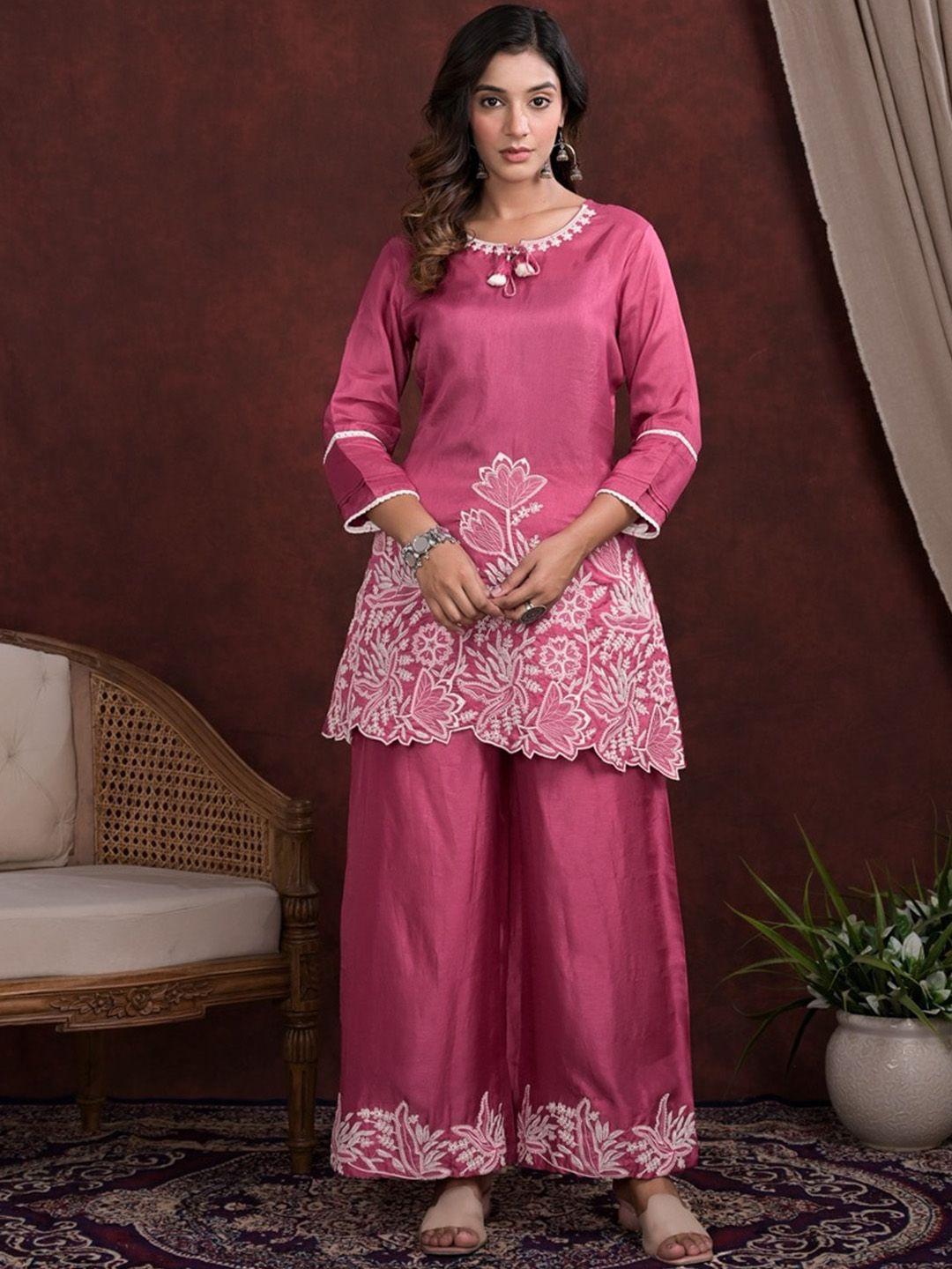 advya floral embroidered silk kurta with palazzos