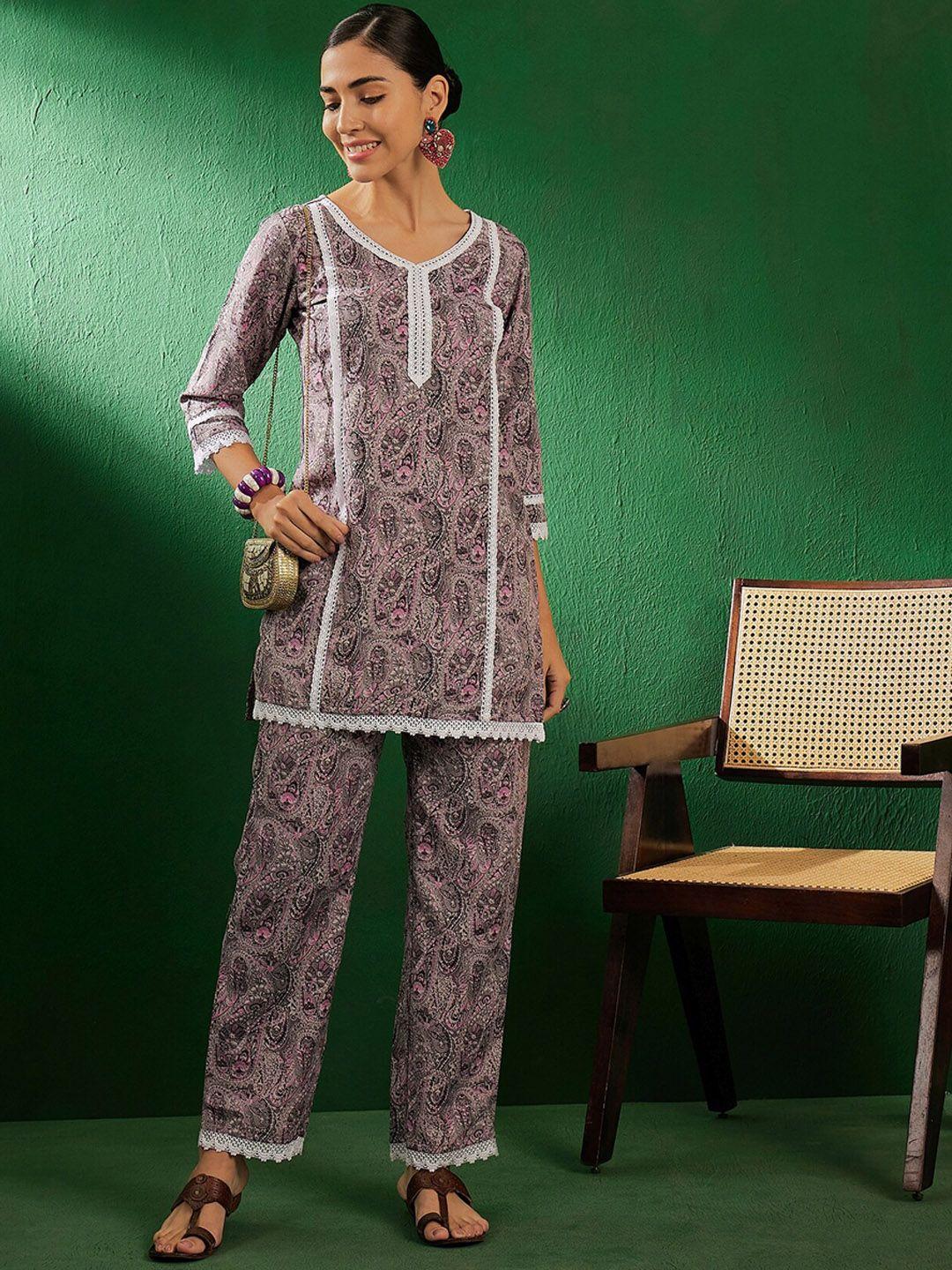 sangria women paisley printed regular kurta with palazzos