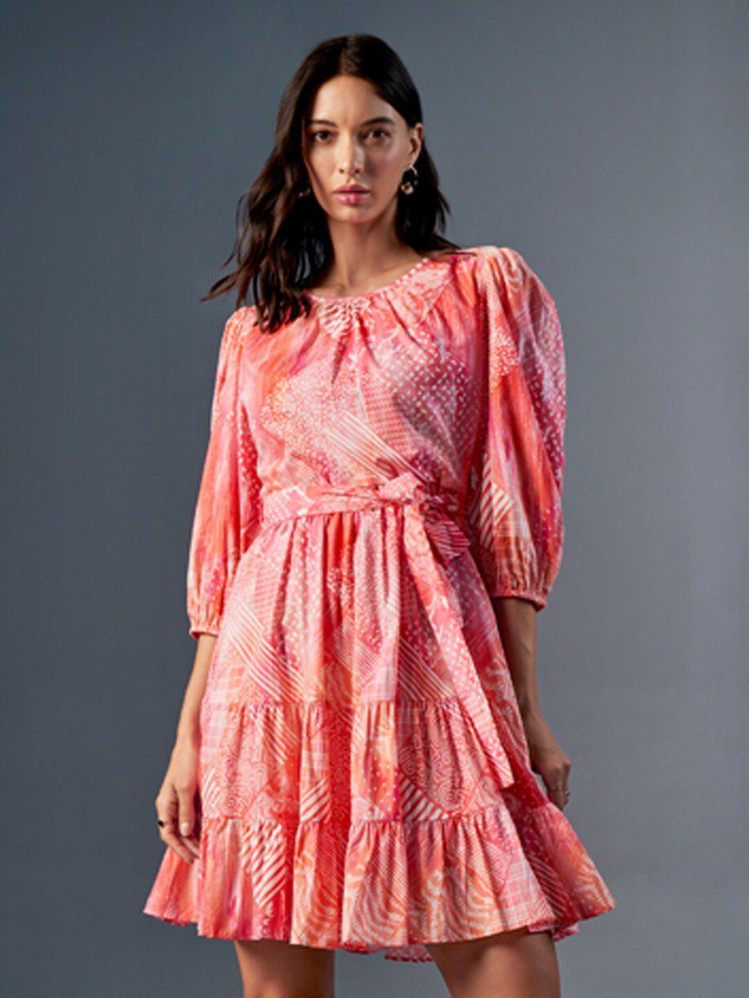 and floral print puff sleeve fit & flare dress