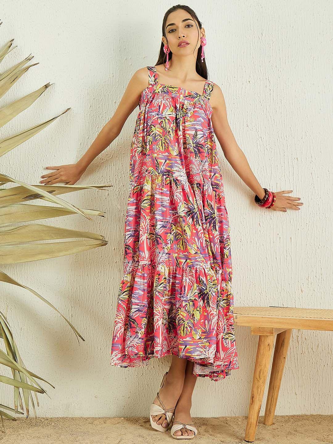 masstani by inddus floral printed flared midi dress