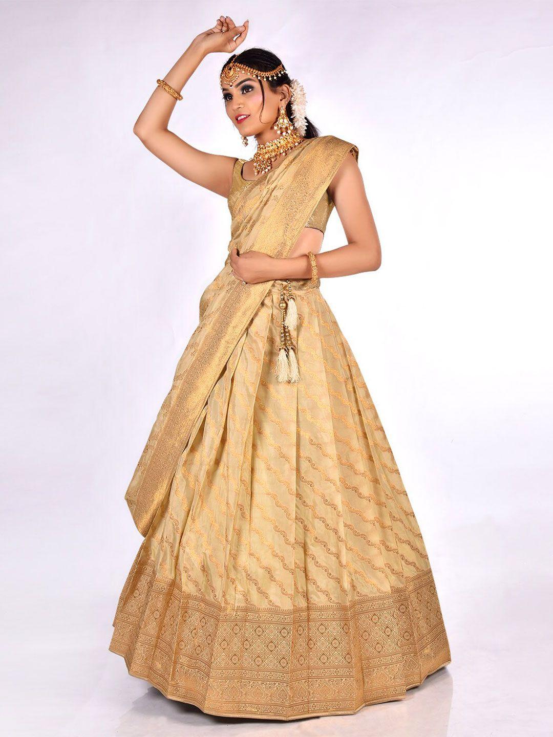 halfsaree studio woven design semi-stitched lehenga & unstitched blouse with dupatta