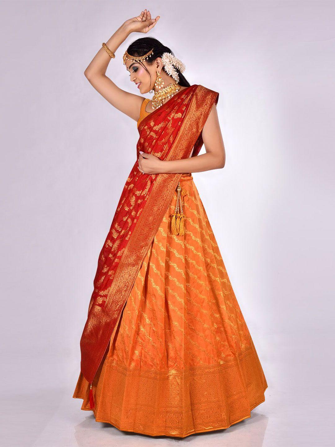 halfsaree studio woven design semi-stitched lehenga & unstitched blouse with dupatta