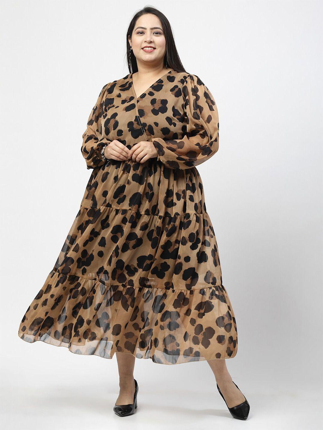 pluss animal print puff sleeve fit & flare midi dress