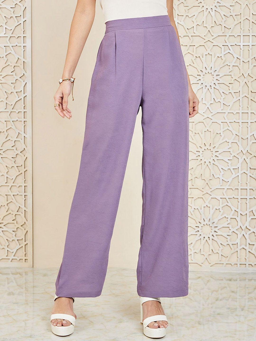 styli women flared high-rise pleated parallel trousers