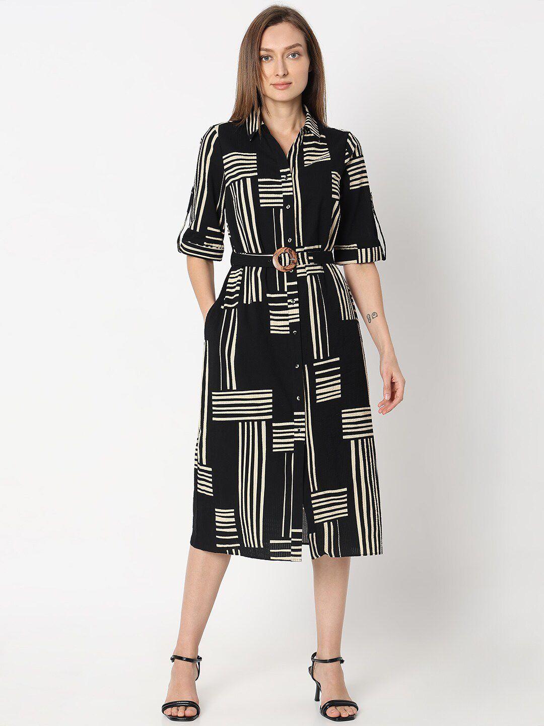 vero moda striped roll-up sleeves midi shirt dress