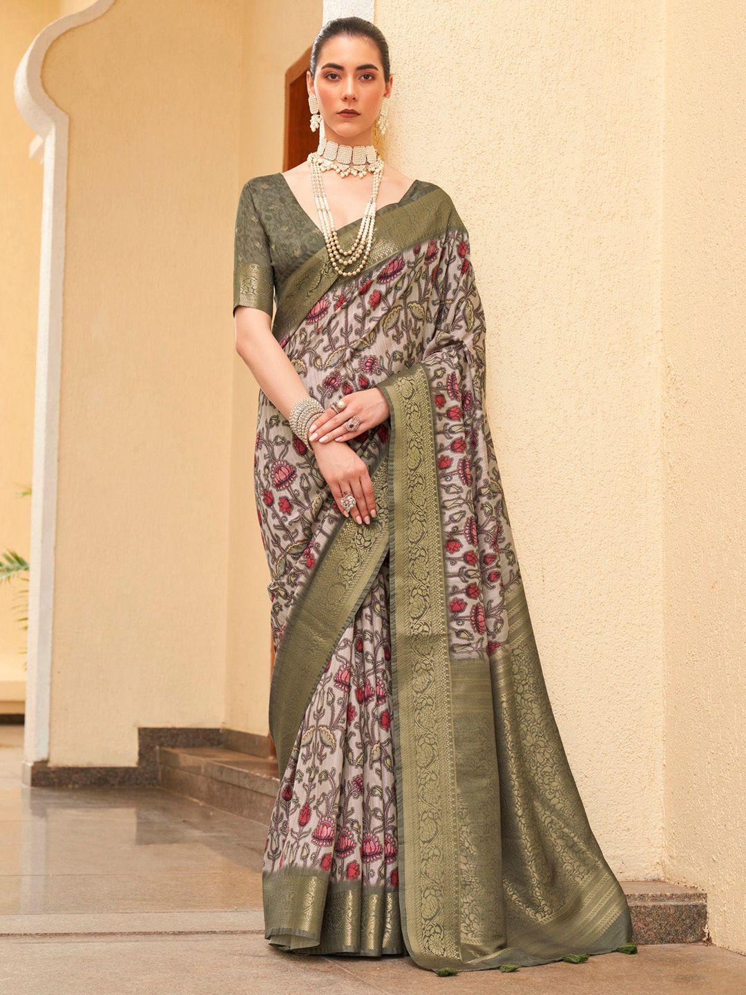 mitera floral printed zari sungudi saree