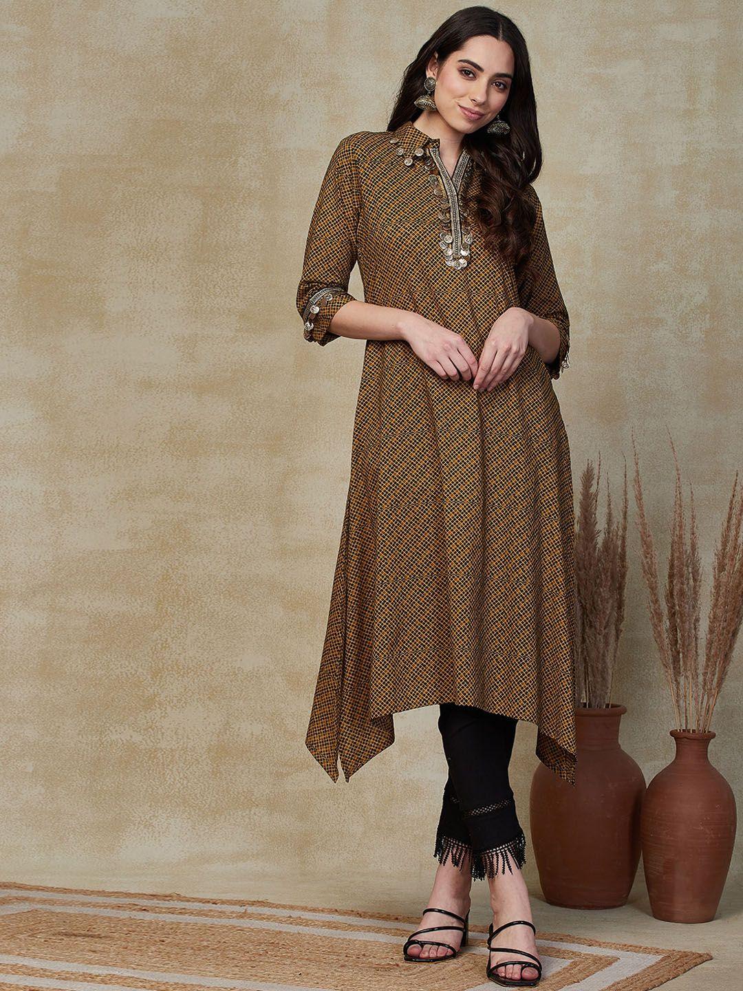 fashor women ethnic motifs checked kurta