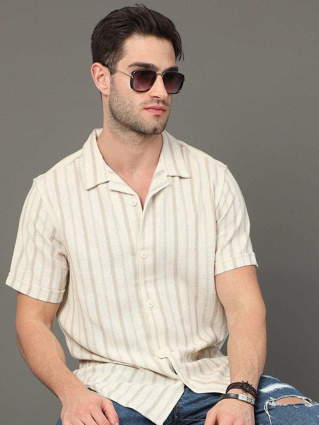 moda rapido slim fit striped cotton casual shirt