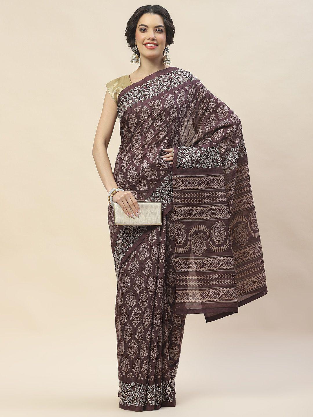 meena bazaar ethnic motifs printed tussar saree