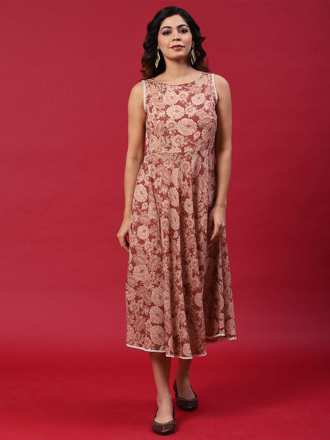 aks floral printed a-line midi dress