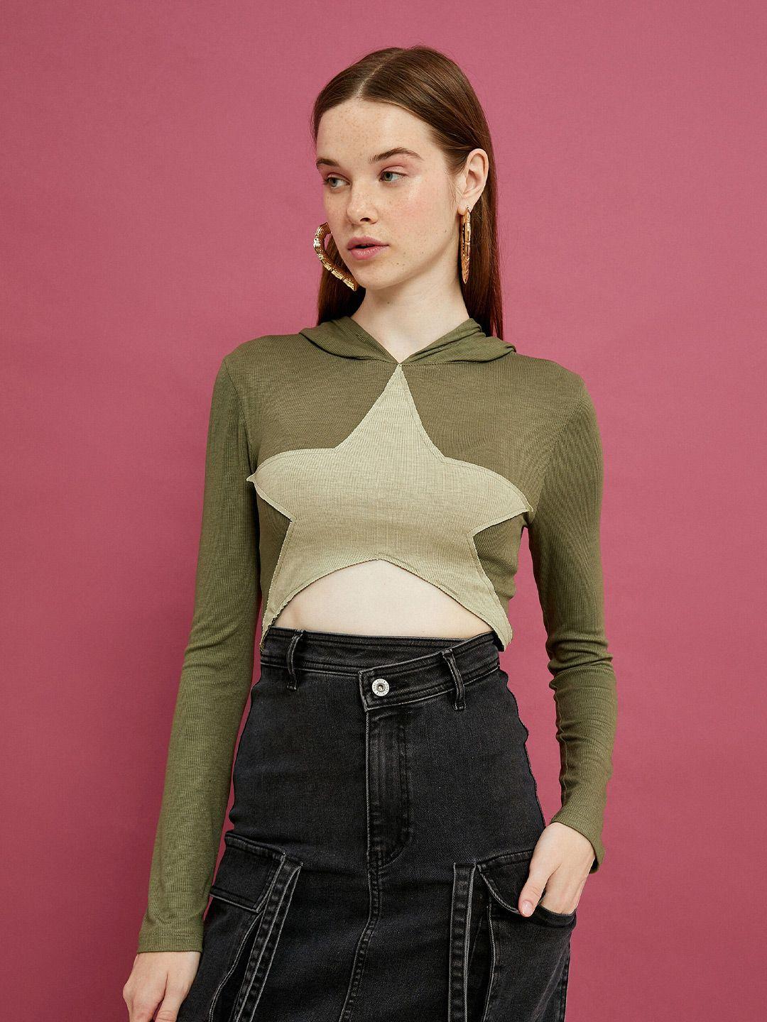 koton hooded long sleeves crop top