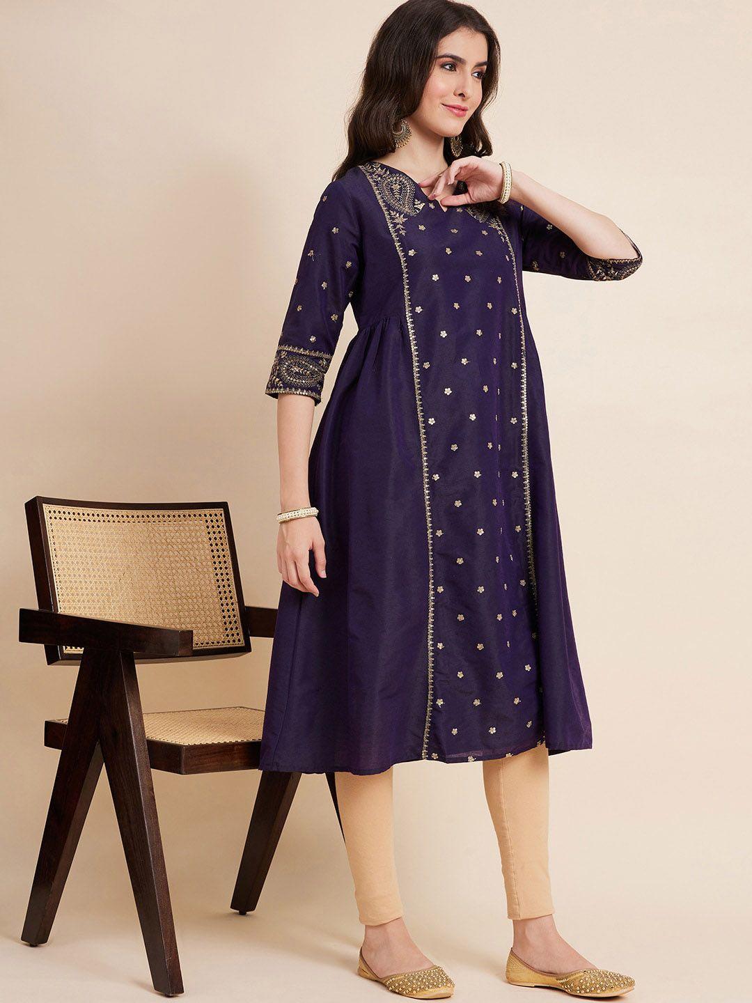 sangria ethnic motifs embroidered sequinned a-line kurta