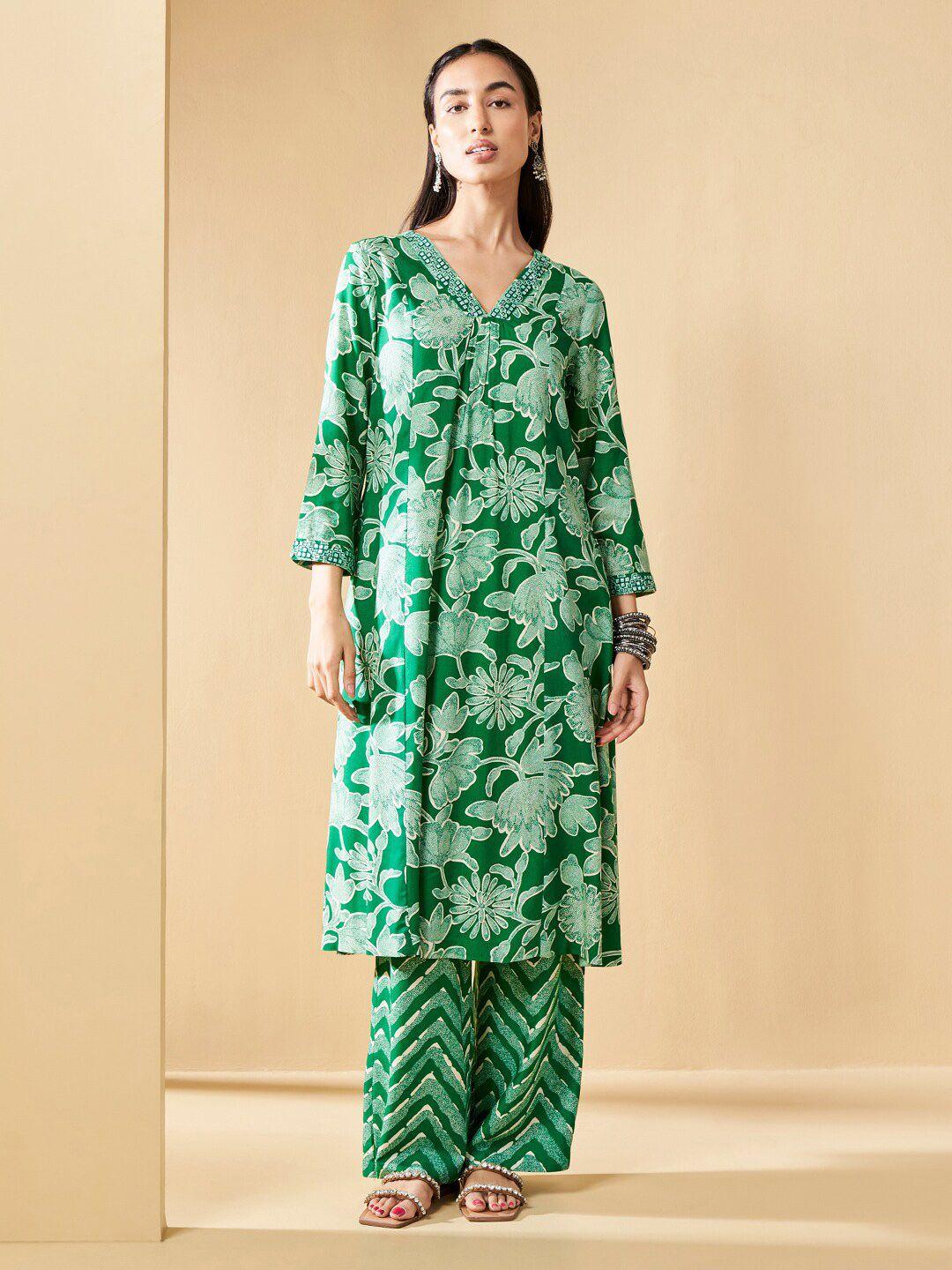 global desi floral printed kurta with palazzos